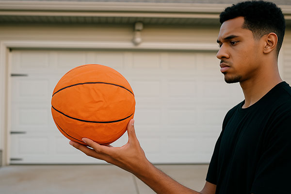 A man holds a basketball in his hand, feeling puzzled Why is my silent basketball deformed Why is my silent basketball deformed?