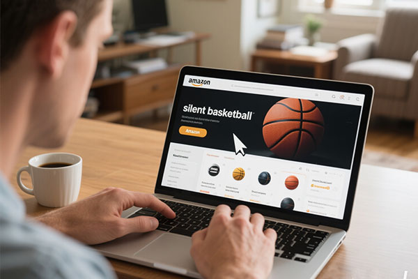 A man searches for a silent basketball on an e-commerce platform.