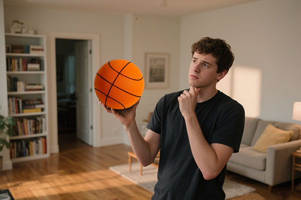 A young man pondered do silent basketballs work A young man pondered do silent basketballs work
