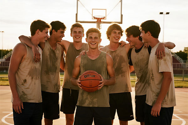 Best gifts for basketball teammates - basketball team posing together on court, showing team camaraderie and unity