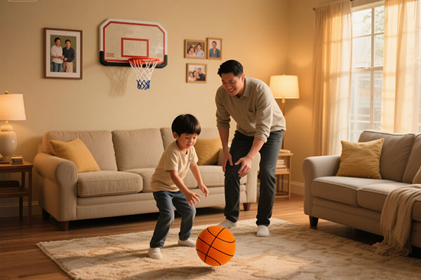 do silent basketballs work on carpet, a little boy and his father play ball on the carpet in their apartment