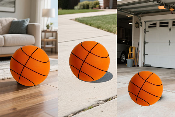 silent basketball on the hardwood floors vs. silent basketball on concrete surfaces vs. silent basketball in garage