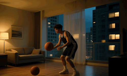 man training with a silent basketball indoors at night without disturbing neighbors man training with a silent basketball indoors at night without disturbing neighbors
